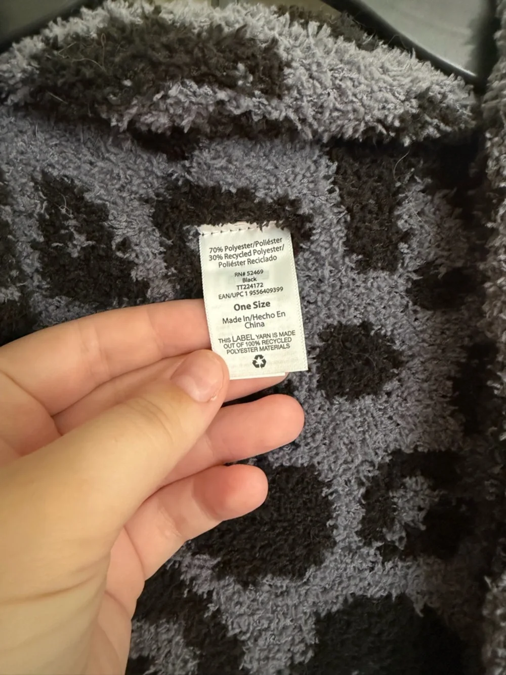 Walmart Cozy Black & Gray Leopard Print Fuzzy Shawl Cardigan One Size Comfy